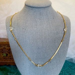 Gold Tone Crystal Bead Chain Necklace